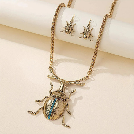 Parure Scarabée Doré : Collier & Boucles d'Oreilles Uniques