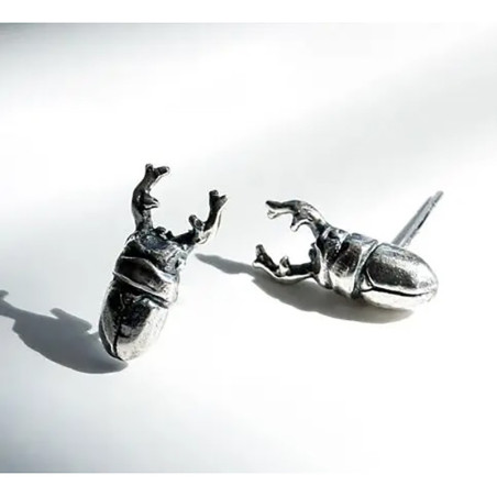 Unique Titan Beetle Earrings | Antique Silver Brutalist Jewelry