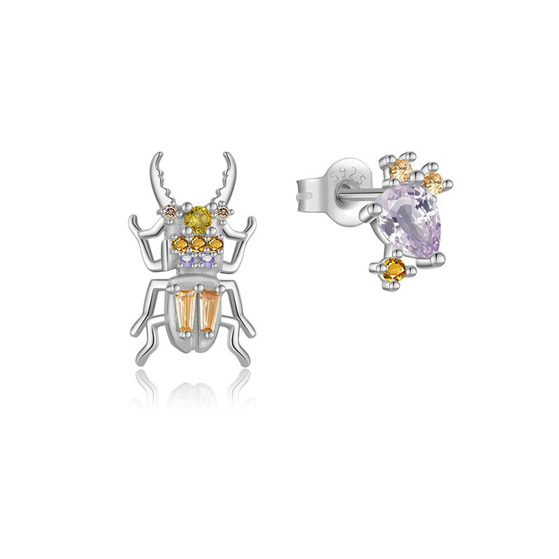 Boucles d'Oreilles Scarabée Royal | Bijou Asymétrique Argent 925
