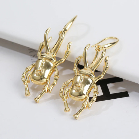 Boucles d'Oreilles Scarabée Cœur – Bijou Insecte 3D Or/Argent