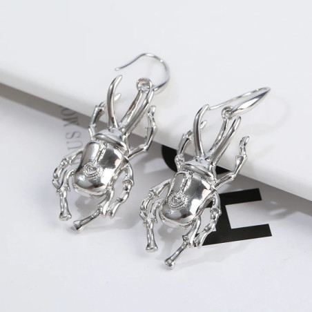 Boucles d'Oreilles Scarabée Cœur – Bijou Insecte 3D Or/Argent