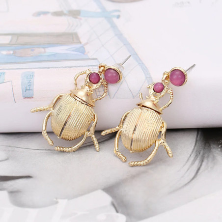 Boucles d'Oreilles Scarabée Royal Rubis – Bijou Or & Pierre