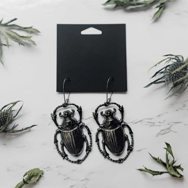 Graphite Scarab Beetle Earrings | Unique Gothic Insect Jewelry