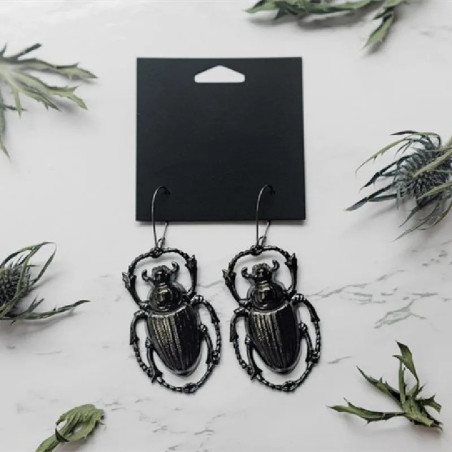 Graphite Scarab Beetle Earrings | Unique Gothic Insect Jewelry