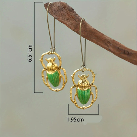 Boucles d'oreilles Scarabée Émeraude – Bijou Nature Or & Vert