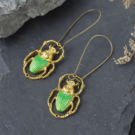 Enchanted Emerald Scarab Earrings – Green & Gold Nature Jewelry