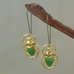 Enchanted Emerald Scarab Earrings – Green & Gold Nature Jewelry