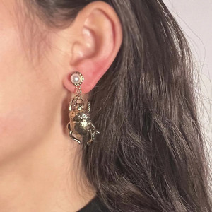 Boucles d'Oreilles Scarabée Doré & Perle | Bijou Vintage Égyptien