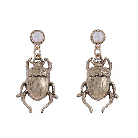 Gold Scarab Beetle Earrings with Pearl | Vintage Egyptian Jewelry
