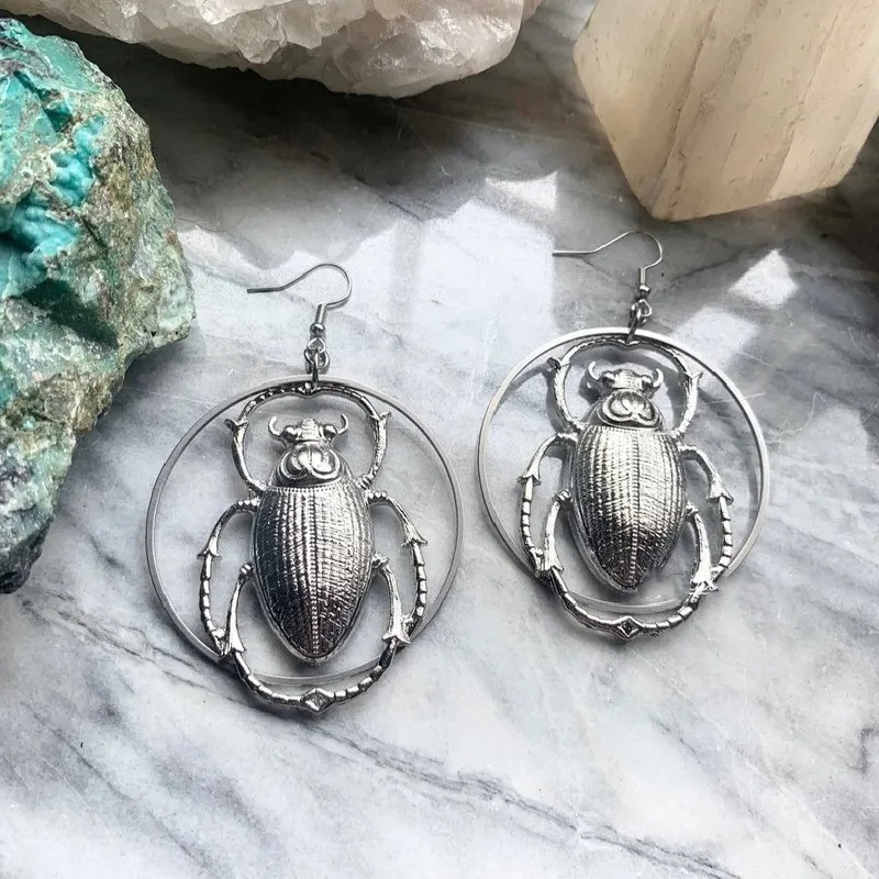 Boucles d'Oreilles Scarabée Vintage | Bijou Totem Argenté