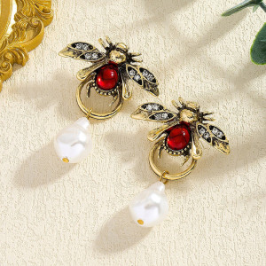 Boucles d'Oreilles Scarabée Uniques Rubis & Perle | Cadeau Femme