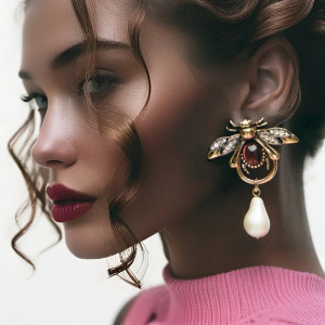 Boucles d'Oreilles Scarabée Uniques Rubis & Perle | Cadeau Femme