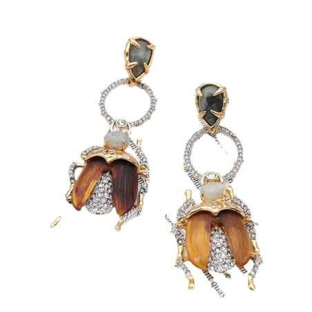 Boucles d'Oreilles Scarabée Cristal Baroque | Bijou Nature Unique