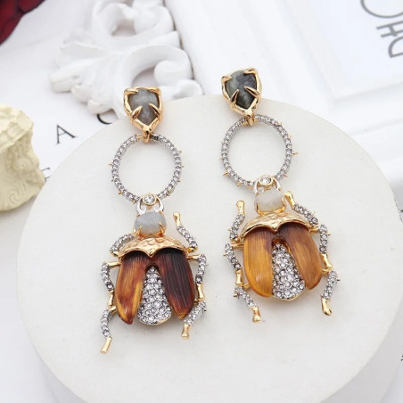 Boucles d'Oreilles Scarabée Cristal Baroque | Bijou Nature Unique