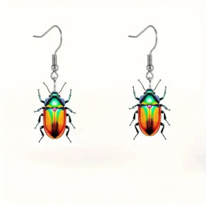 Tropical Rainbow Beetle Earrings | Unique Iridescent Jewelry