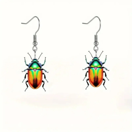 Boucles d'Oreilles Scarabée Arc-en-ciel | Bijou Irisé Unique