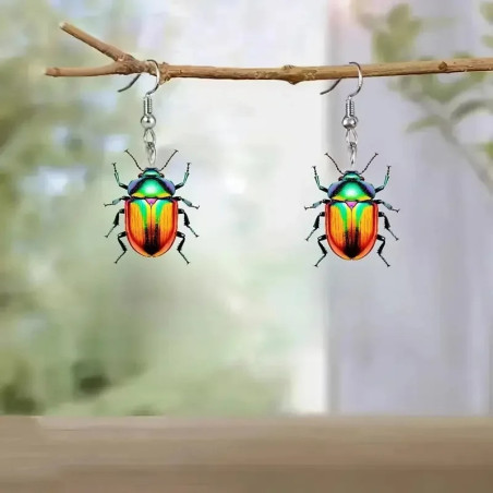 Tropical Rainbow Beetle Earrings | Unique Iridescent Jewelry