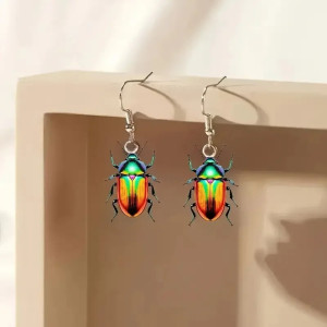 Tropical Rainbow Beetle Earrings | Unique Iridescent Jewelry