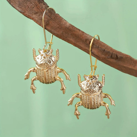 Boucles d'Oreilles Scarabée Doré | Bijou Symbolique & Cadeau