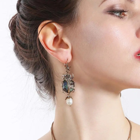Starry Abalone Scarab Earrings – Unique Celestial Jewelry