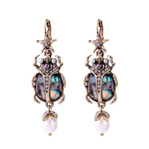 Starry Abalone Scarab Earrings – Unique Celestial Jewelry