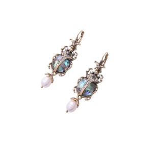 Boucles d'Oreilles Scarabée Nacre d'Ormeau - Bijou Unique