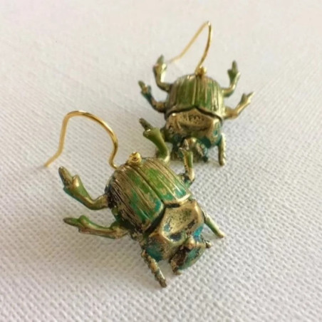 Antique Emerald Scarab Beetle Earrings | Mystical Vintage Jewelry