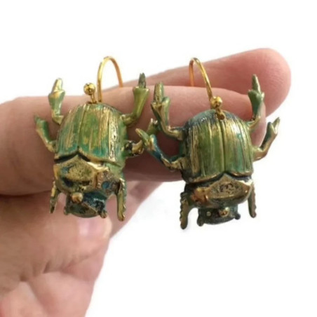 Boucles d'Oreilles Scarabée Émeraude | Bijou Vintage & Mystique
