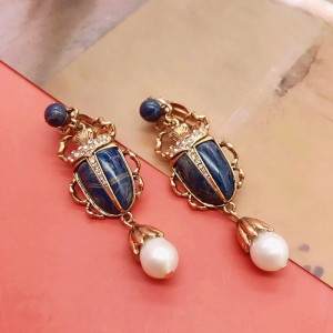 Boucles d'Oreilles Clip Scarabée Bleu Roi | Bijou Vintage