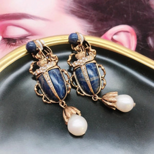 Boucles d'Oreilles Clip Scarabée Bleu Roi | Bijou Vintage
