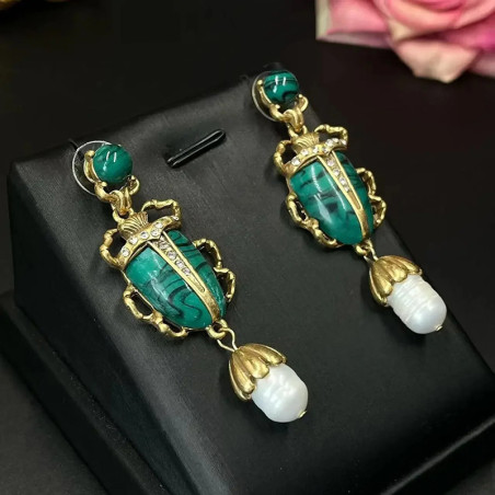 Boucles d'Oreilles Clip Scarabée Bleu Roi | Bijou Vintage