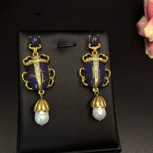 Boucles d'Oreilles Clip Scarabée Bleu Roi | Bijou Vintage