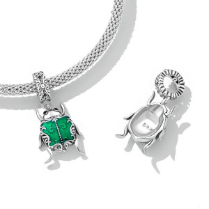 Emerald Scarab Beetle Charm 925 Silver | Unique Talisman Gift