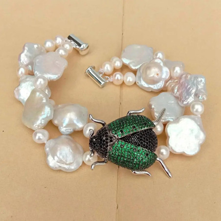 Bracelet Scarabée Perles "Jardin Secret" – Luxe & Nature