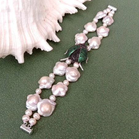 Bracelet Scarabée Perles "Jardin Secret" – Luxe & Nature