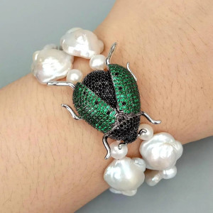 "Secret Garden" Scarab Pearl Bracelet – Nature & Mystic Luxe