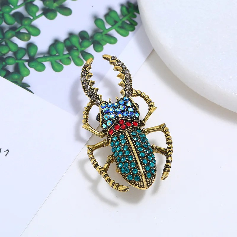 Mystic Azure Scarab Brooch | Vintage Blue Crystal Pin