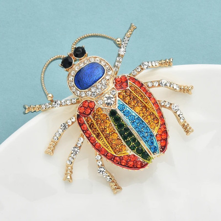 Rainbow Crystal Beetle Brooch | Unique Insect Jewelry Gift