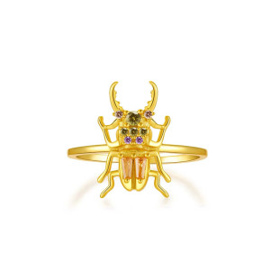 Bague Scarabée Unique | Bijou Insecte aux Gemmes Colorées