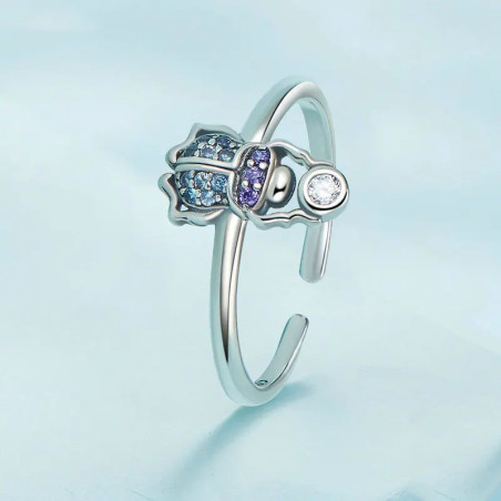 Bague Scarabée Éclat Boréal | Ajustable en Argent 925