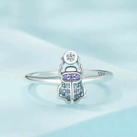 Bague Scarabée Éclat Boréal | Ajustable en Argent 925