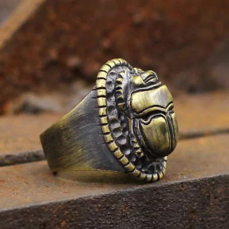 Antiker Mystischer Skarabäus-Ring – Totemischer Bronze-Schmuck