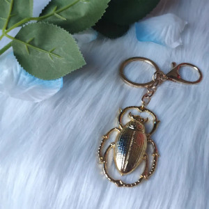 Unique Chrome Scarab Beetle Keychain | Golden Reflections