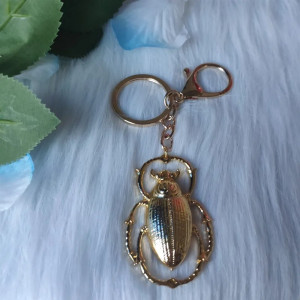 Unique Chrome Scarab Beetle Keychain | Golden Reflections