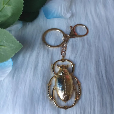 Unique Chrome Scarab Beetle Keychain | Golden Reflections