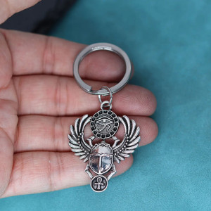 Porte-Clé Scarabée Égyptien | Amulette Œil & Ankh Cadeau
