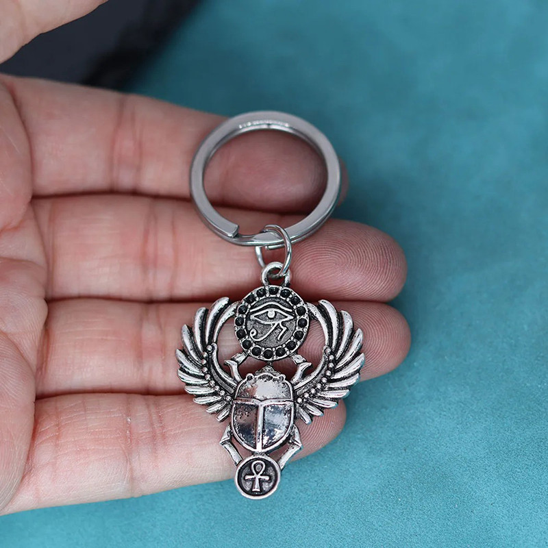 Egyptian Scarab Keychain | Unique Ankh & Eye Amulet Gift