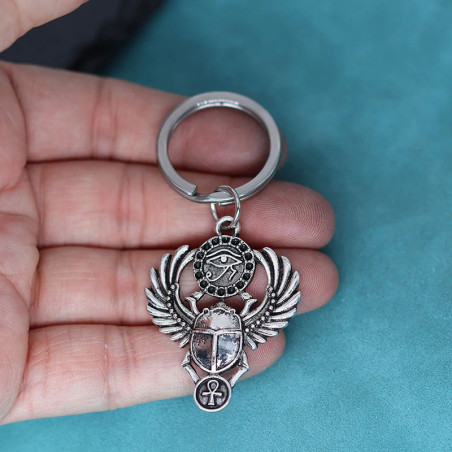Egyptian Scarab Keychain | Unique Ankh & Eye Amulet Gift