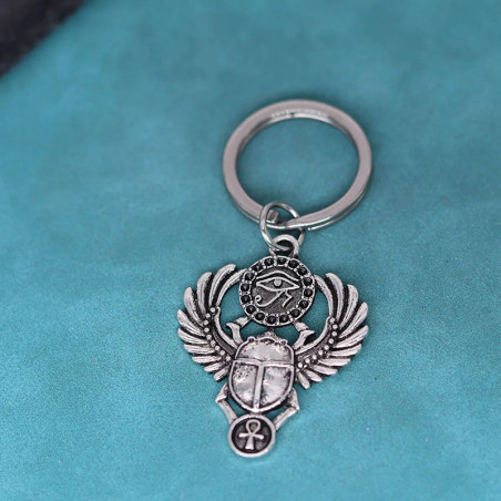 Porte-Clé Scarabée Égyptien | Amulette Œil & Ankh Cadeau