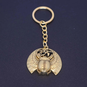 Winged Scarab Beetle Keychain with Protective Eye of Horus